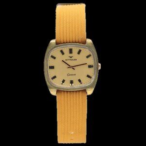 Vintage 34mm Wittnauer Geneve Men's Mechanical Wristwatch 9E1 Gold Tone Running